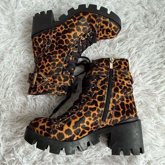 SCHUTZ Calista Calf Hair Animal Print Lug Sole Combat Boots Size 7.5 - Picture 5 of 13